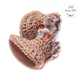 Twee Leren Zooltjes Baby Slofjes 3-6 MND Cognac Leer