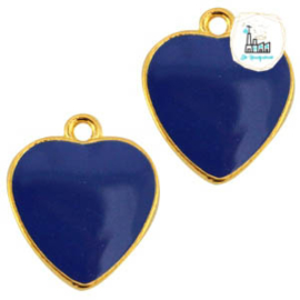 Metalen bedel hart Goud-cobalt blauw 16x14mm