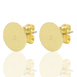 DQ metaal earpin rond 10mm Goud (nikkelvrij)