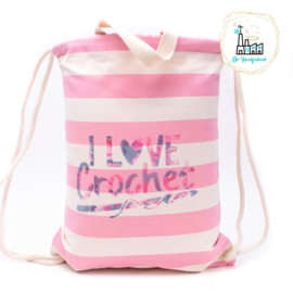 PROJECT BAG Canvas Roze wit gestreept I love crochet