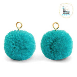 POMPOM BEDELS MET OOG 15MM JUNGLE GREEN-GOLD