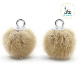 Pompom bedels met oog faux fur 12mm Taupe brown-silver