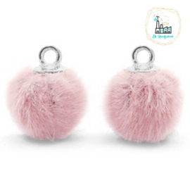 Pompom bedels met oog faux fur 12mm Vintage pink-silver