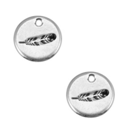 Metal Label with Feather 12mm Silver