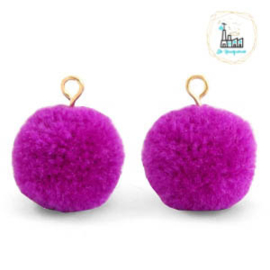 Pompom bedels met oog 15mm Violet purple-gold