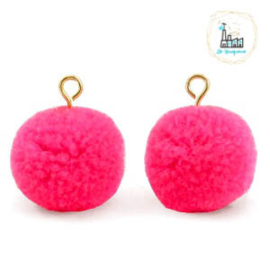 Pompom bedels met oog 15mm Hot neon pink-gold