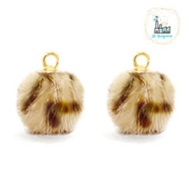 POMPOM BEDELS FAUX FUR LEOPARD LIGHT BROWN 12MM