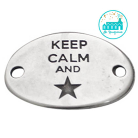 Metalen label Keep Calm and ster  zilverkleurig  29mm x 20mm