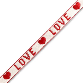 Lint met tekst "love" White-red 10MM