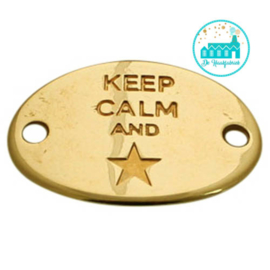 Metalen label Keep Calm and ster  goudkleurig 29mm x 20mm