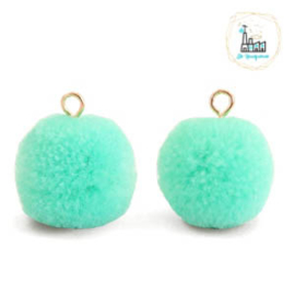 Pompom bedels met oog 15mm Turquoise green-gold