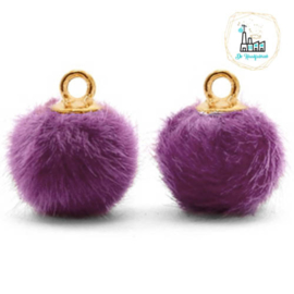 Pompom bedels met oog faux fur 12mm Purple-gold