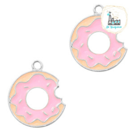 bedels donut Zilver-roze 18 x 15 MM