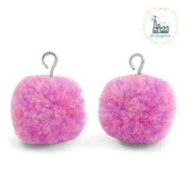 POMPOM BEDELS MET OOG 15MM MIX LILAC PURPLE-SILVER 