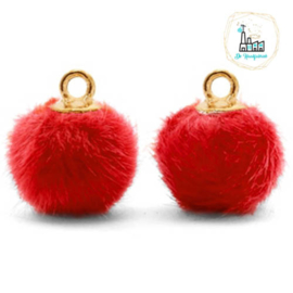 Pompom bedels met oog faux fur 12mm Siam red-gold