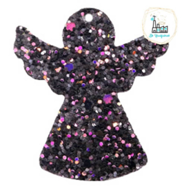 Imi leer hangers engel met glitters Black-purple 5 CM