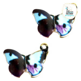Metalen bedels vlinder Gold purple -light blue 19x14mm