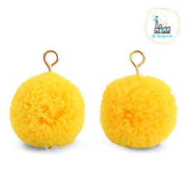 POMPOM BEDELS MET OOG 15MM SUNRISE WARM YELLOW-GOLD