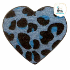 Hairy imi leer hangers hart met leopardprint Blue 56x50mm