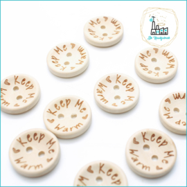 Wooden Buttons 20 mm 'Keep me Warm'