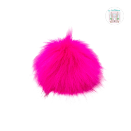 Pompon kunstbont  9 cm doorsnede Fuchsia met elastiekje