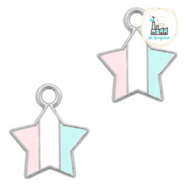 bedels ster Zilver-Light blue white pink 14 x12  MM