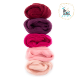 Kleurset Europese Merino Lontwol Rood & Roze tinten nr 3