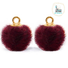 Pompom bedels met oog faux fur 12mm Port purple red-gold