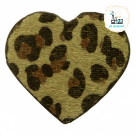 Hairy imi leer hangers hart met leopardprint Olive Green 56x50mm