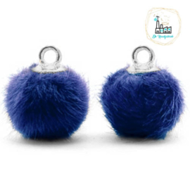 Pompom bedels met oog faux fur 12mm Denim blue-silver