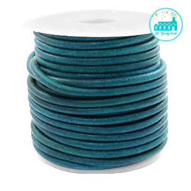 Round Leather String 3 mm Vintage Turquoise Green