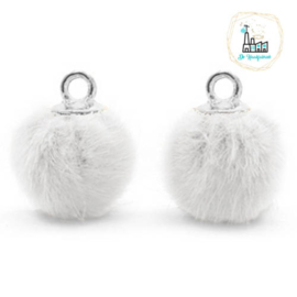 Pompom bedels met oog faux fur 12mm White-silver