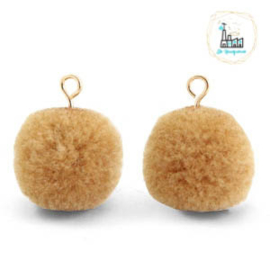 POMPOM BEDELS MET OOG 15MM HAZELNUT BROWN-GOLD