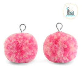 POMPOM BEDELS MET OOG 15MM MIX PINK-SILVER 