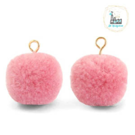 Pompom bedels met oog 15mm Rouge pink-gold