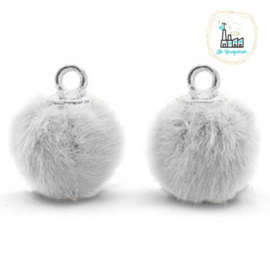 Pompom bedels met oog faux fur 12mm Light grey-silver