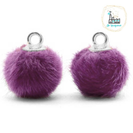 Pompom bedels met oog faux fur 12mm Purple-silver