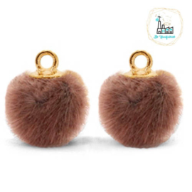 Pompom bedels met oog faux fur 12mm Red brown-gold