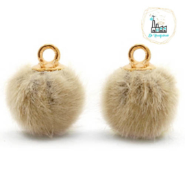 Pompom bedels met oog faux fur 12mm Taupe brown-gold