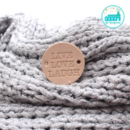 Rond leren label 3,5 cm Live Love Laugh