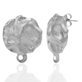 Roestvrij stalen (RVS) Stainless steel oorbellen/oorstekers gehamerd met oogje Zilver