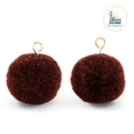 POMPOM BEDELS MET OOG 15MM DARK BROWN-GOLD