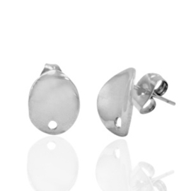 Roestvrij stalen (RVS) Stainless steel oorbellen/oorstekers ovaal met oogje Zilver