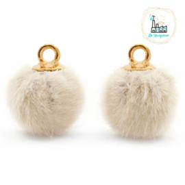 Pompom bedels met oog faux fur 12mm Sand beige-gold