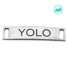 Metalen label YOLO zilverkleurig  28 mm x 6 mm