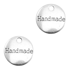 Metalen label rond Handmade zilverkleurig 14MM