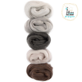 Kleurset Europese Merino Lontwol Bruin & Grijs gemeleerd