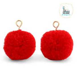 Pompom bedels met oog 15mm Scarlet red-gold