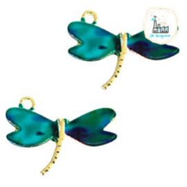 Metalen bedels libelle Gold turquoise 21x15mm