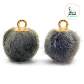 Pompom bedels met oog faux fur 12mm Dark grey-gold